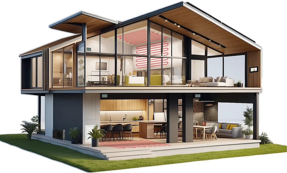 Esquema de una vivienda con el sistema de confort integrado Giacomini